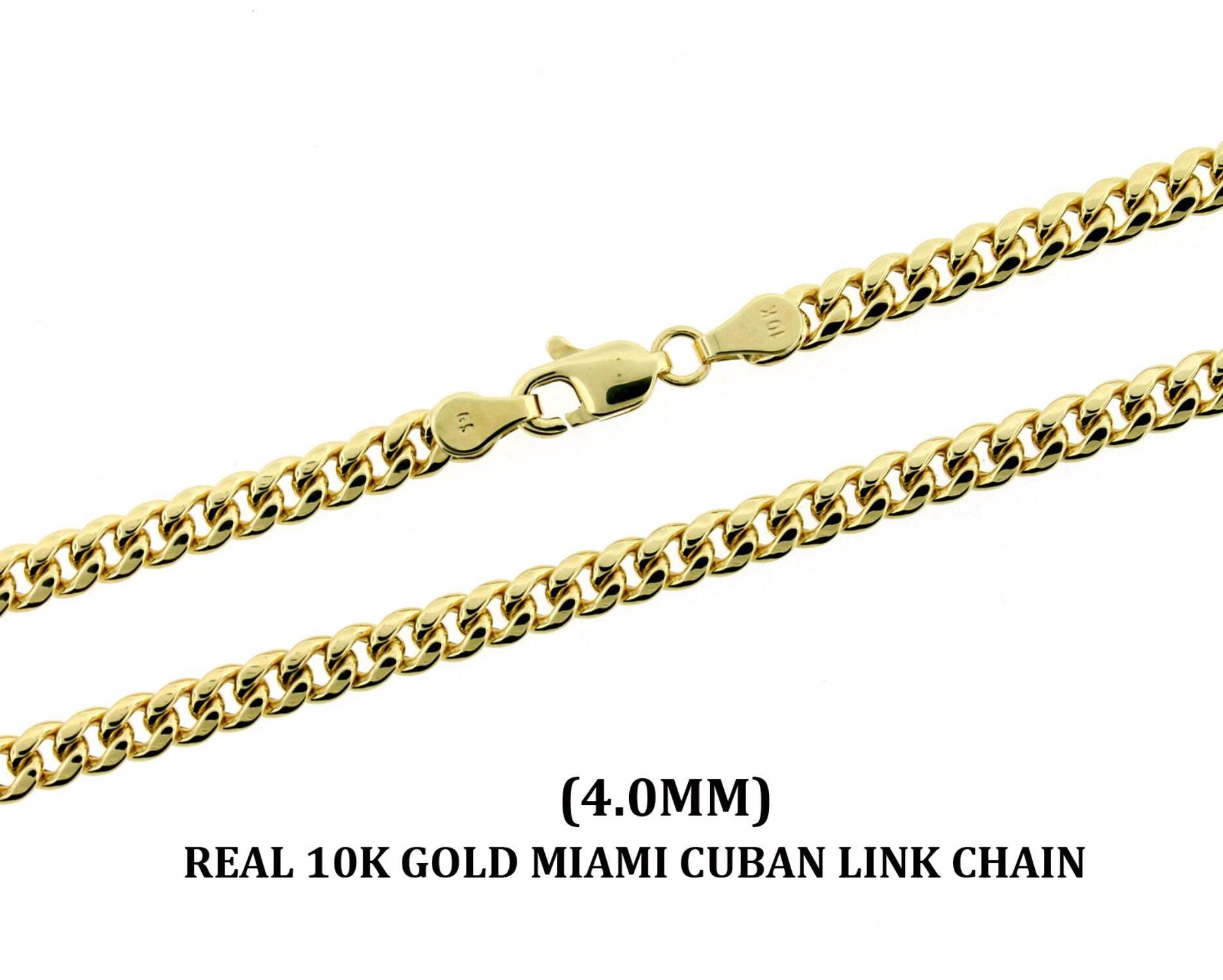 10K Solid Yellow Gold Men's 4MM Miami Cuban Link Chain Necklace, 10KT Real Gold